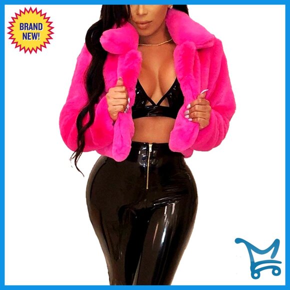 Faux Fur Crop Jacket Long Sleeve Open Front Cardigan Winter Outerwear